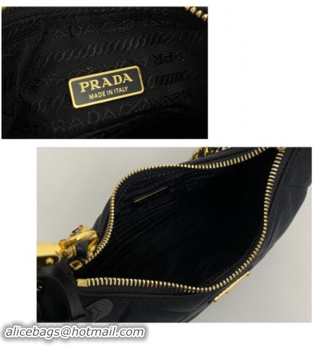 Best Price Prada Re-Edition quilted nylon mini Hobo bag 1BC204 Black 2024