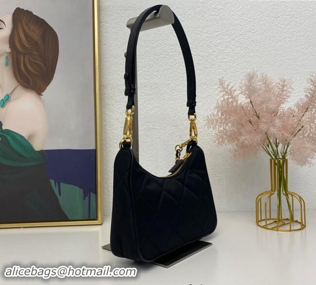 Best Price Prada Re-Edition quilted nylon mini Hobo bag 1BC204 Black 2024