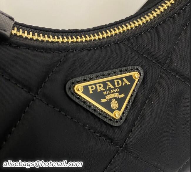 Best Price Prada Re-Edition quilted nylon mini Hobo bag 1BC204 Black 2024