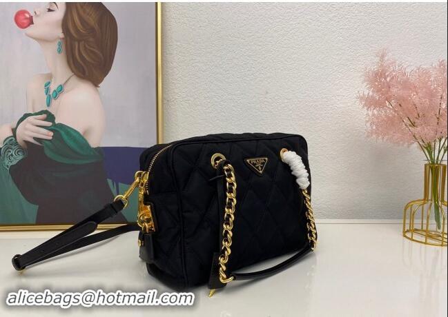 Best Quality Prada quilted nylon medium shoulder bag 1BG903 Black 2024