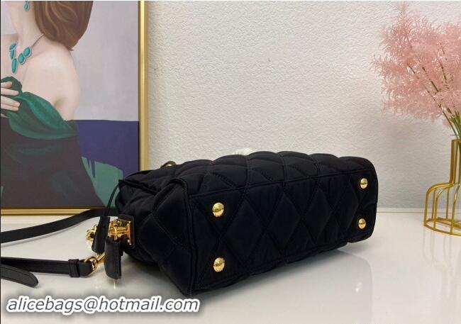 Best Quality Prada quilted nylon medium shoulder bag 1BG903 Black 2024