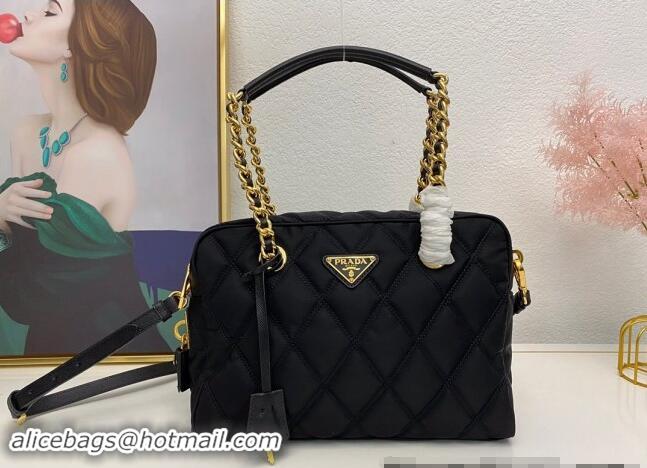 Best Quality Prada quilted nylon medium shoulder bag 1BG903 Black 2024