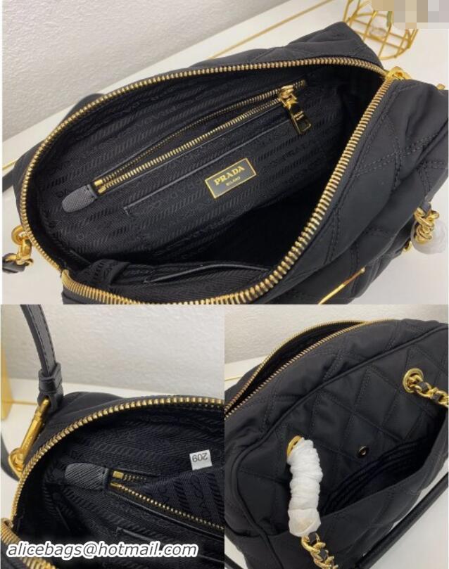 Best Quality Prada quilted nylon medium shoulder bag 1BG903 Black 2024