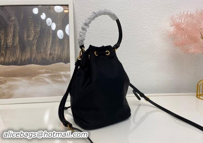 Luxury Cheap Prada small nylon bucket bag 1N1864 Black 2024