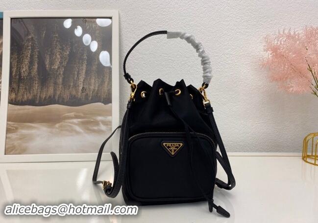 Luxury Cheap Prada small nylon bucket bag 1N1864 Black 2024