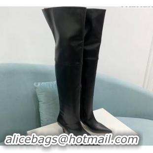 Most Popular Amina Muaddi Calfskin Pointed High Boots 6.5cm Black 903018