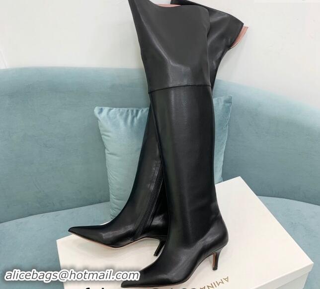 Most Popular Amina Muaddi Calfskin Pointed High Boots 6.5cm Black 903018