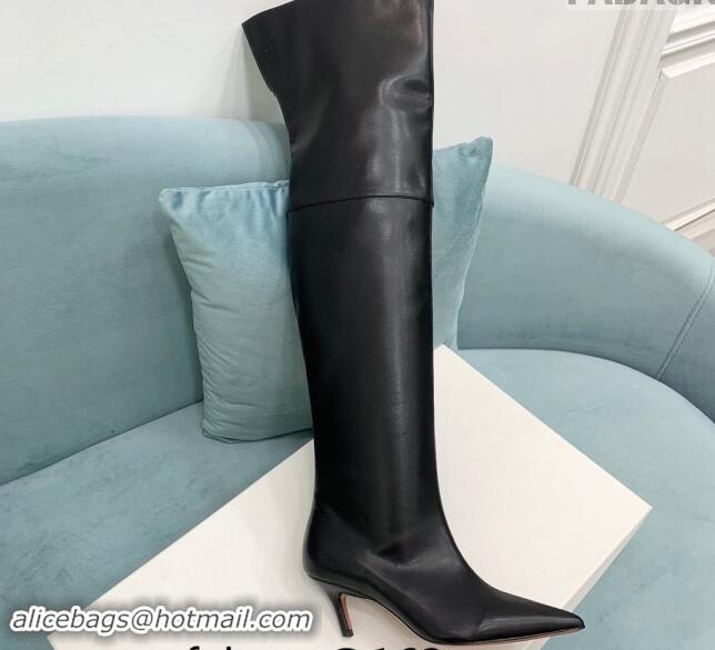 Most Popular Amina Muaddi Calfskin Pointed High Boots 6.5cm Black 903018