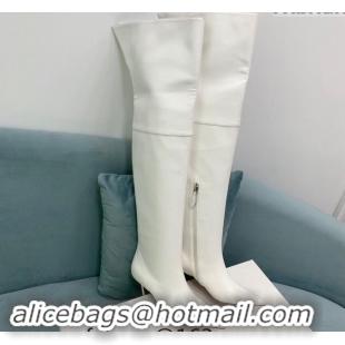 Buy Luxury Amina Muaddi Calfskin Pointed High Boots 6.5cm White 903019