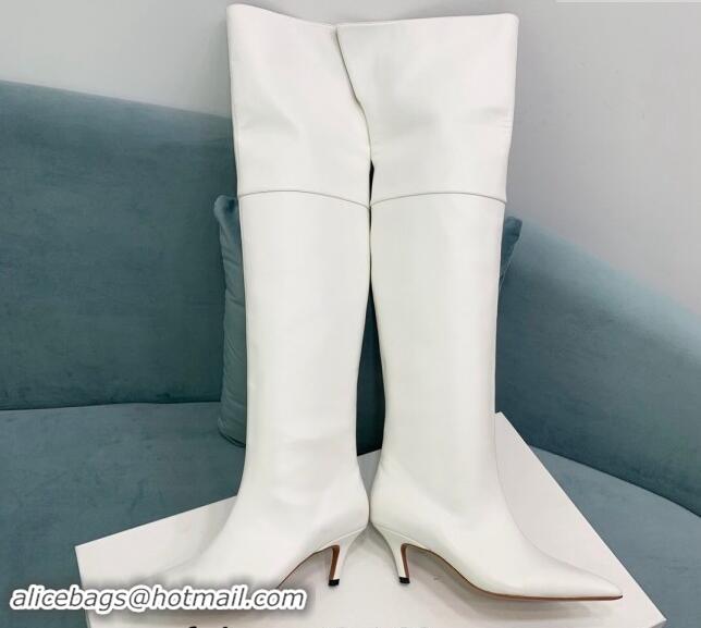 Buy Luxury Amina Muaddi Calfskin Pointed High Boots 6.5cm White 903019