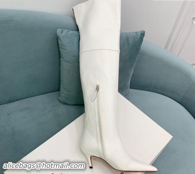 Buy Luxury Amina Muaddi Calfskin Pointed High Boots 6.5cm White 903019