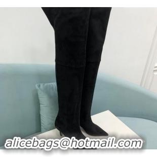 Good Quality Amina Muaddi Suede Pointed High Boots 6.5cm Black 903020