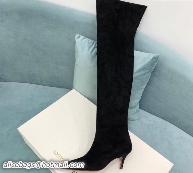 Good Quality Amina Muaddi Suede Pointed High Boots 6.5cm Black 903020