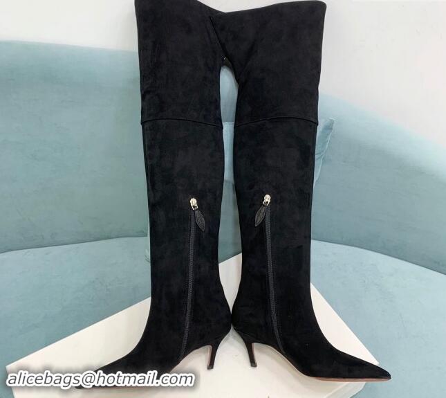 Good Quality Amina Muaddi Suede Pointed High Boots 6.5cm Black 903020