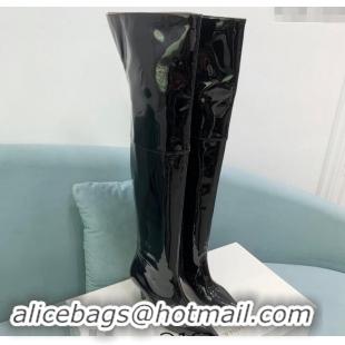 Shop Duplicate Amina Muaddi Patent Leather Pointed High Boots 6.5cm Black 0903022