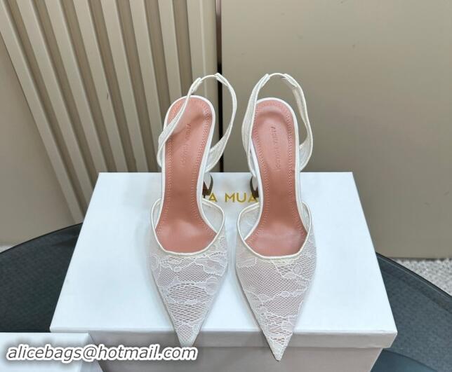 Stylish Amina Muaddi Holli Slingback Pumps 9.8cm in Lace White 1223069