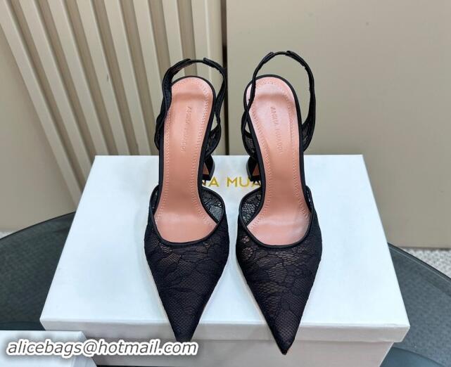 Discount Amina Muaddi Holli Slingback Pumps 9.8cm in Lace Black 1223070