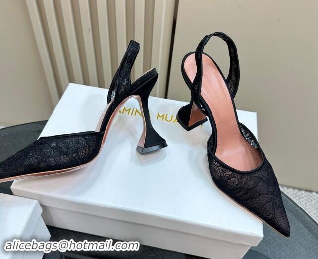 Discount Amina Muaddi Holli Slingback Pumps 9.8cm in Lace Black 1223070