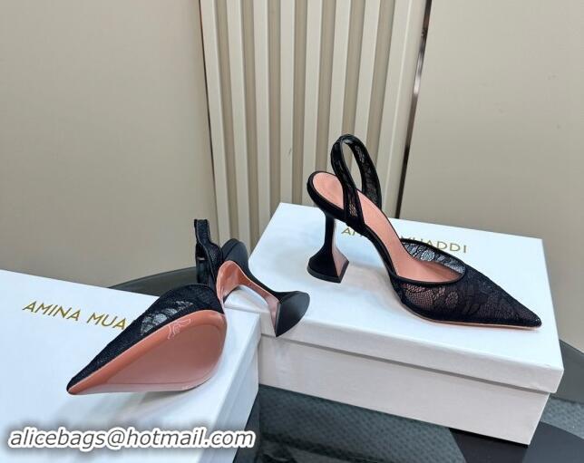 Discount Amina Muaddi Holli Slingback Pumps 9.8cm in Lace Black 1223070