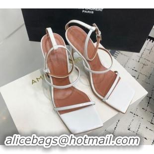 Good Product Amina Muaddi Maya Strap Heel Sandals 10cm in Patent Leather White 1223072