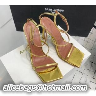 Luxury Cheap Amina Muaddi Maya Strap Heel Sandals 10cm in Patent Leather Gold 1223074