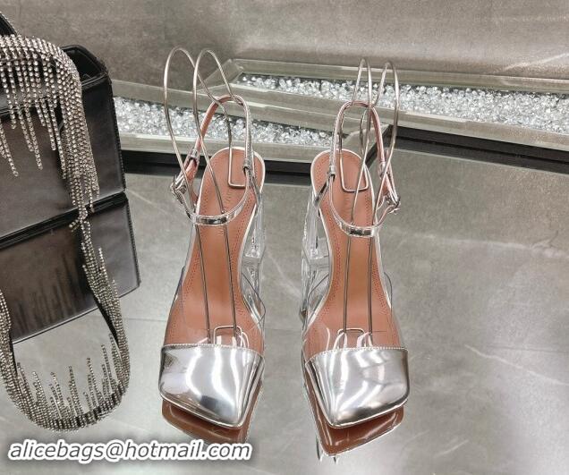 Perfect Amina Muaddi Charlotte Pumps 9.5cm in Patent Leather and PVC Silver 1223078