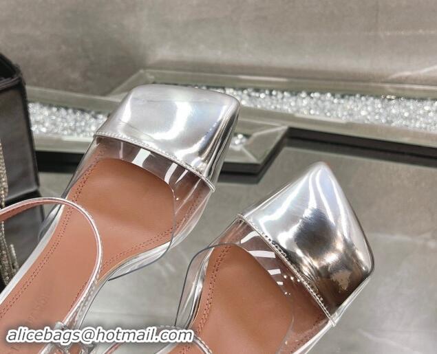 Perfect Amina Muaddi Charlotte Pumps 9.5cm in Patent Leather and PVC Silver 1223078