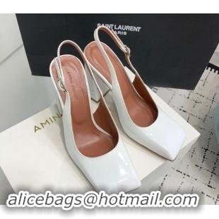 Good Quality Amina Muaddi Charlotte Slingback Pumps 9.5cm in Patent Leather White 223080