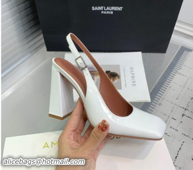 Good Quality Amina Muaddi Charlotte Slingback Pumps 9.5cm in Patent Leather White 223080