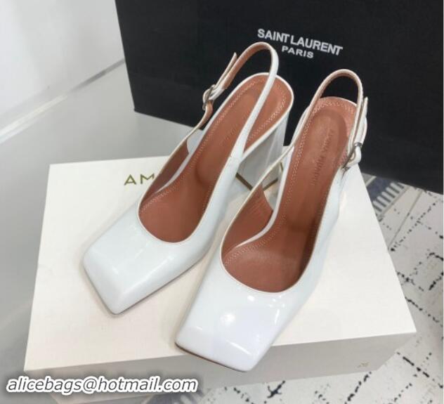 Good Quality Amina Muaddi Charlotte Slingback Pumps 9.5cm in Patent Leather White 223080