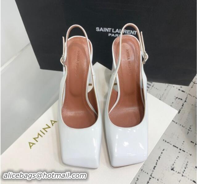 Good Quality Amina Muaddi Charlotte Slingback Pumps 9.5cm in Patent Leather White 223080