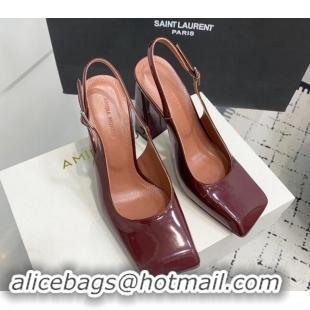 Classic Hot Amina Muaddi Charlotte Slingback Pumps 9.5cm in Patent Leather Burgundy 1223081