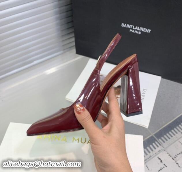 Classic Hot Amina Muaddi Charlotte Slingback Pumps 9.5cm in Patent Leather Burgundy 1223081