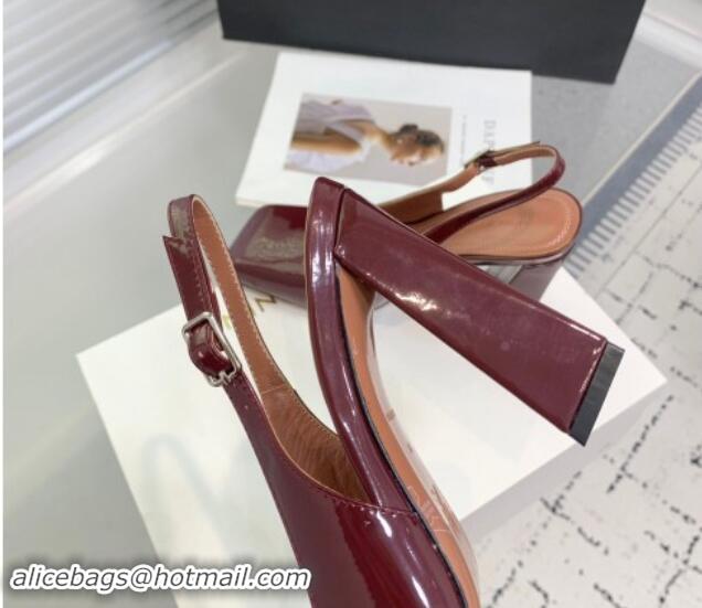 Classic Hot Amina Muaddi Charlotte Slingback Pumps 9.5cm in Patent Leather Burgundy 1223081