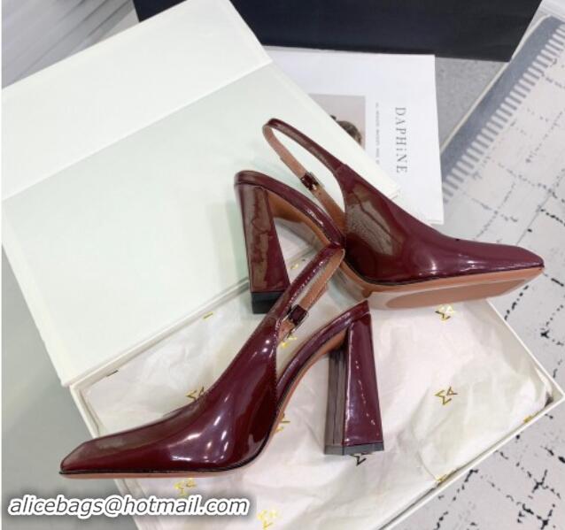 Classic Hot Amina Muaddi Charlotte Slingback Pumps 9.5cm in Patent Leather Burgundy 1223081