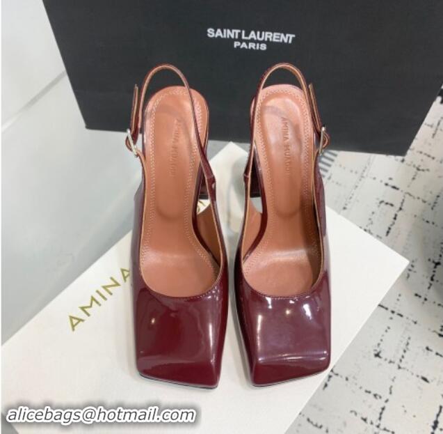 Classic Hot Amina Muaddi Charlotte Slingback Pumps 9.5cm in Patent Leather Burgundy 1223081