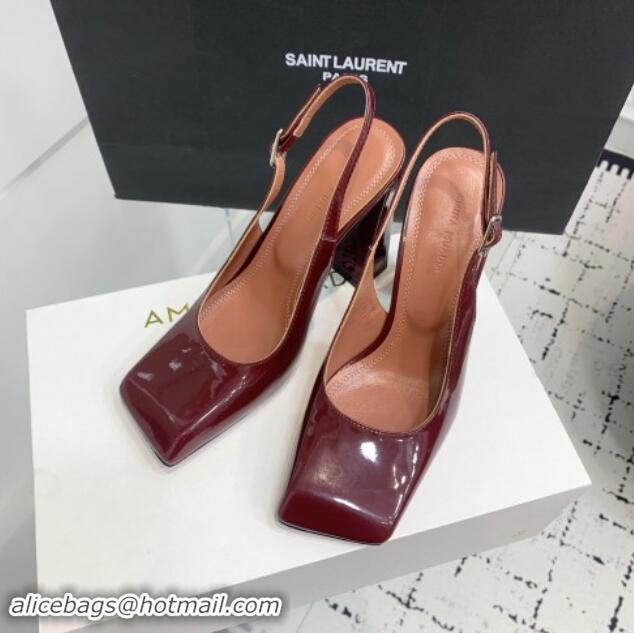 Classic Hot Amina Muaddi Charlotte Slingback Pumps 9.5cm in Patent Leather Burgundy 1223081