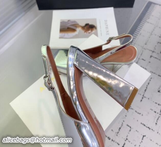 Luxury Amina Muaddi Charlotte Slingback Pumps 9.5cm in Patent Leather Silver 1223082