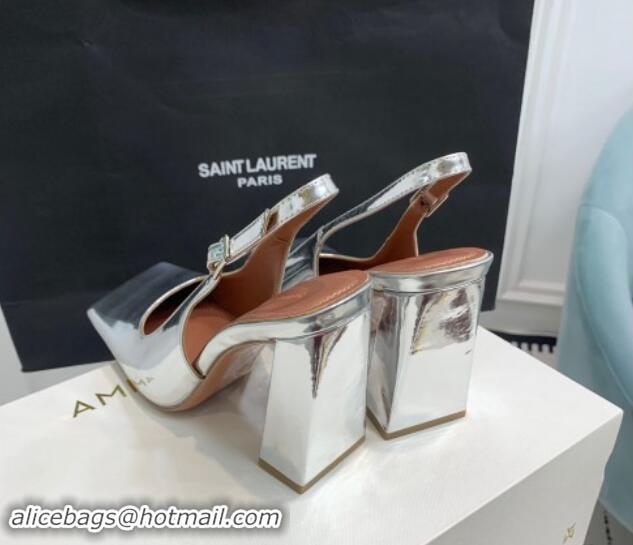 Luxury Amina Muaddi Charlotte Slingback Pumps 9.5cm in Patent Leather Silver 1223082