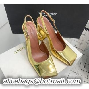 Top Grade Amina Muaddi Charlotte Slingback Pumps 9.5cm in Patent Leather Gold 1223083