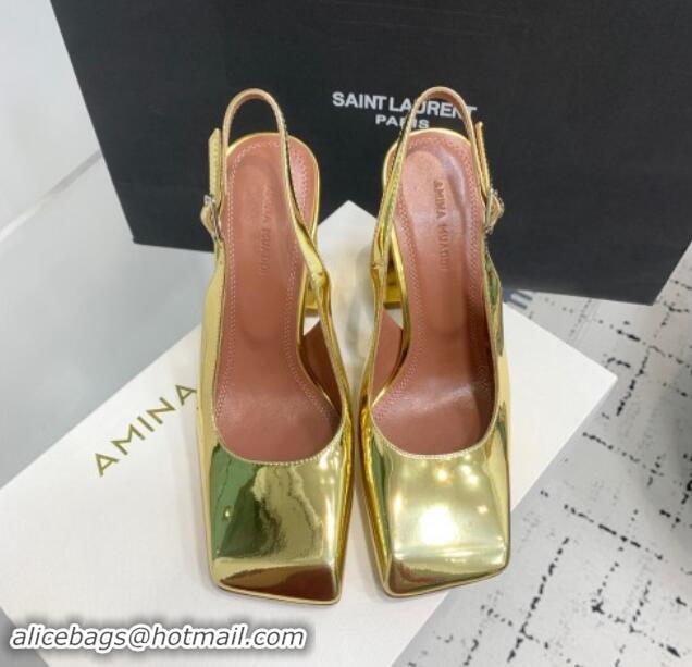 Top Grade Amina Muaddi Charlotte Slingback Pumps 9.5cm in Patent Leather Gold 1223083