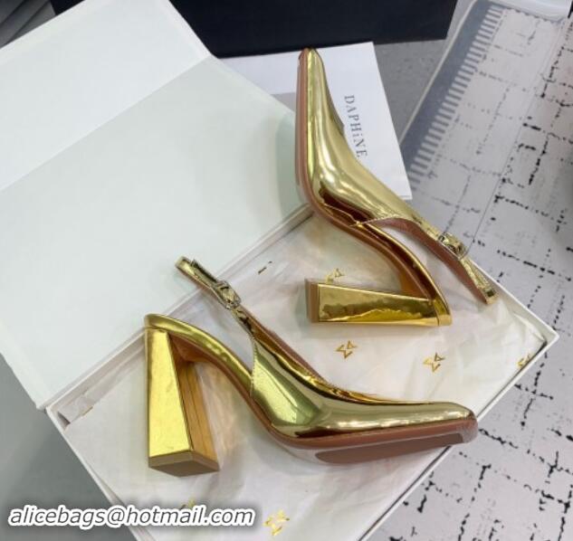 Top Grade Amina Muaddi Charlotte Slingback Pumps 9.5cm in Patent Leather Gold 1223083