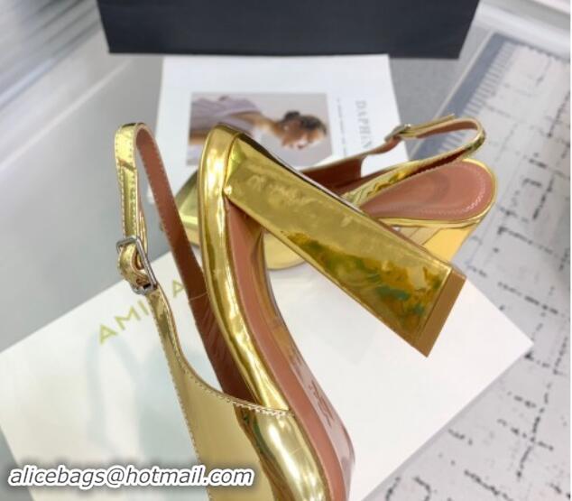 Top Grade Amina Muaddi Charlotte Slingback Pumps 9.5cm in Patent Leather Gold 1223083