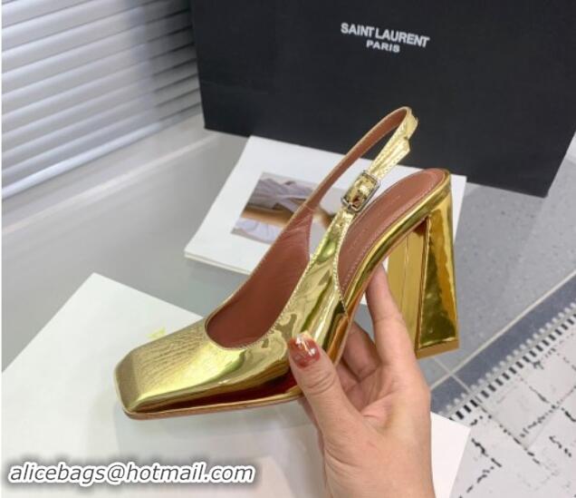 Top Grade Amina Muaddi Charlotte Slingback Pumps 9.5cm in Patent Leather Gold 1223083