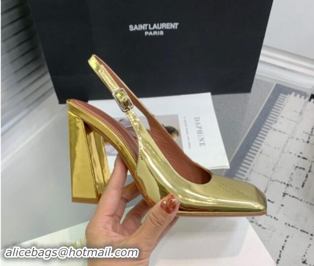 Top Grade Amina Muaddi Charlotte Slingback Pumps 9.5cm in Patent Leather Gold 1223083