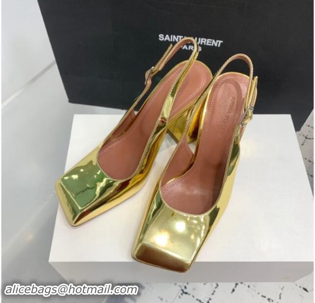 Top Grade Amina Muaddi Charlotte Slingback Pumps 9.5cm in Patent Leather Gold 1223083