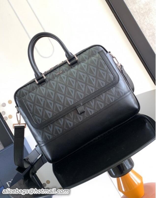 Promotional Dior Hit The Road Briefcase Bag in Dior CD Diamond Canvas and Smooth Calfskin D2510 Black 2023