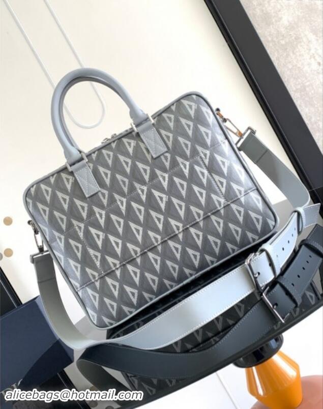 Well Crafted Dior Hit The Road Briefcase Bag in Dior CD Diamond Canvas and Smooth Calfskin D2510 Grey 2023