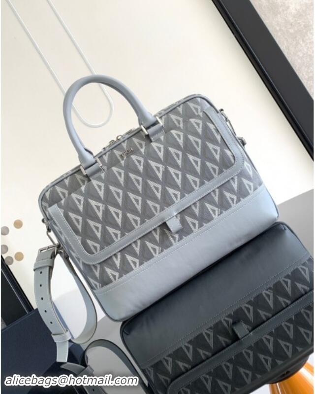 Well Crafted Dior Hit The Road Briefcase Bag in Dior CD Diamond Canvas and Smooth Calfskin D2510 Grey 2023