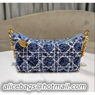 Big Discount Dior Diorstar Hobo Bag with Chain in Blue Cannage Tweed D2602 2024